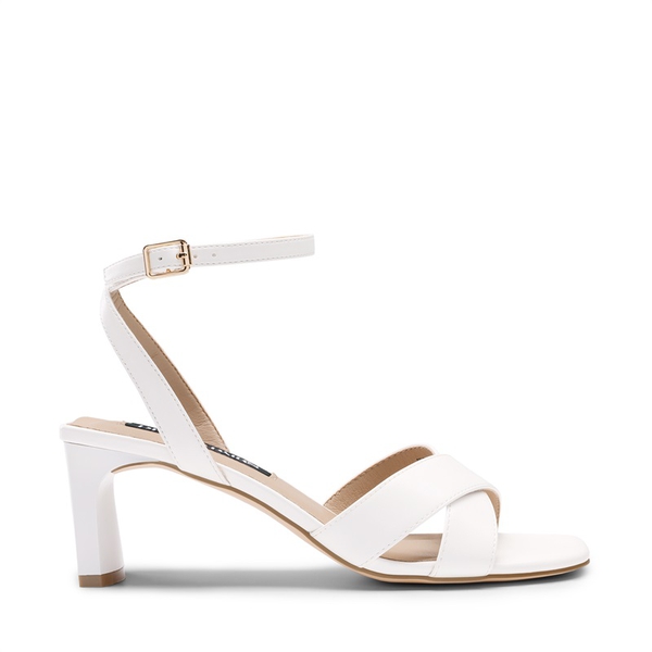 Criss Cross Ankle Strap Square Heel Sandals  - WHITE PU - 2
